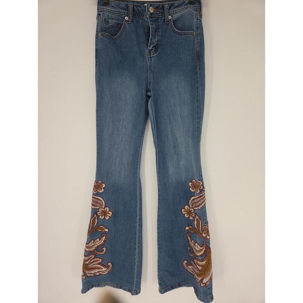 Vintage Y2K Forever 21 High-rise Flare Jeans 24 Brown Floral Appliqué